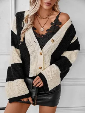 Color Block Striped Knit Cardigan