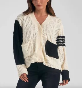 Color Block Sweater Cardigan - Black/White by Elan