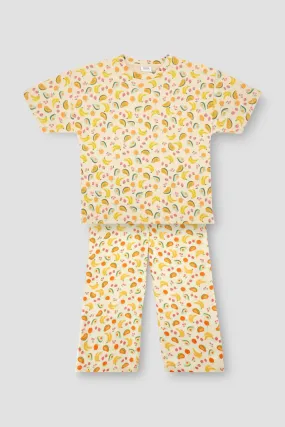 Conversational Print Pj Set For Women - Peach