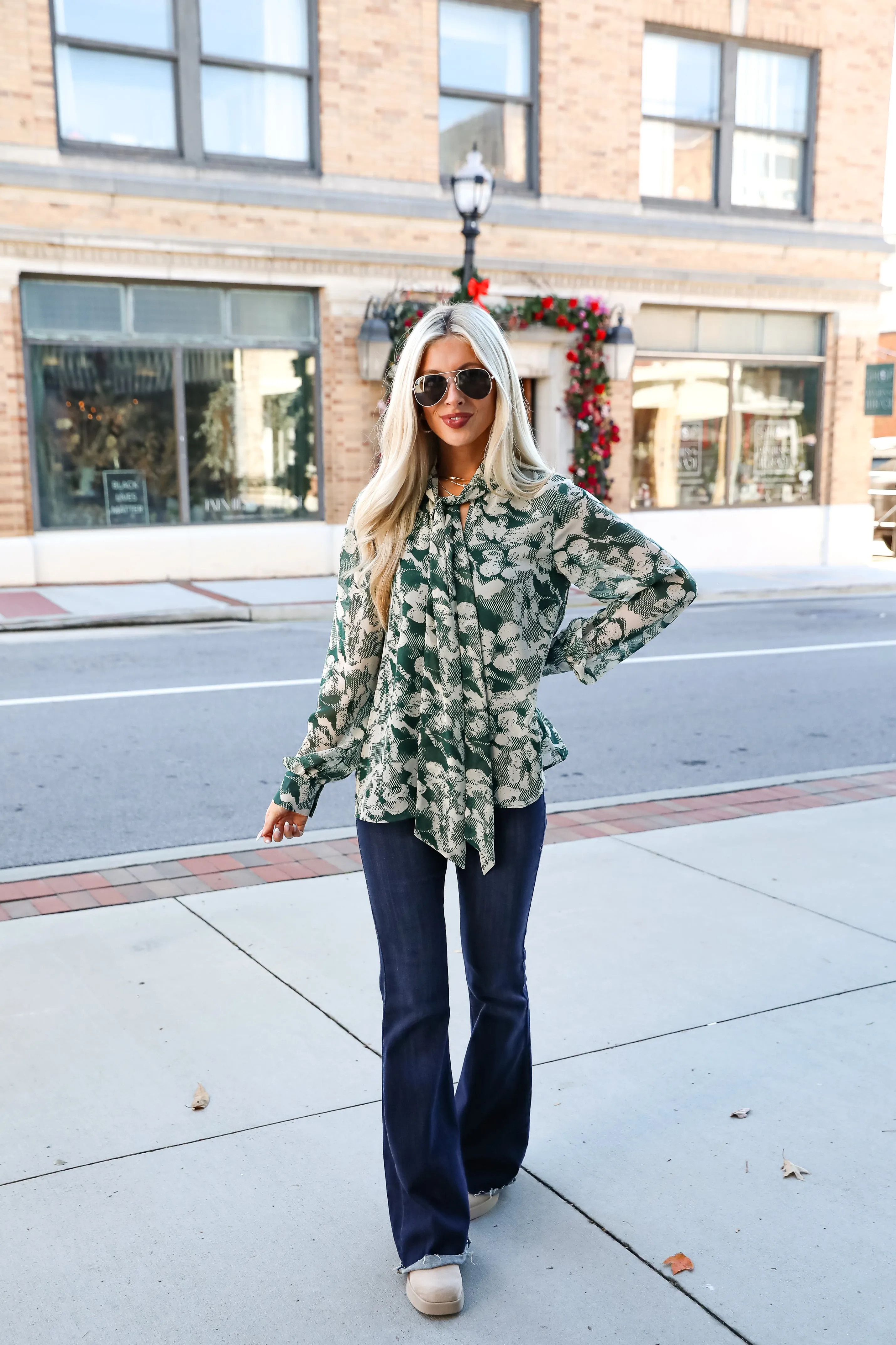 Convincing Choice Hunter Green Floral Blouse