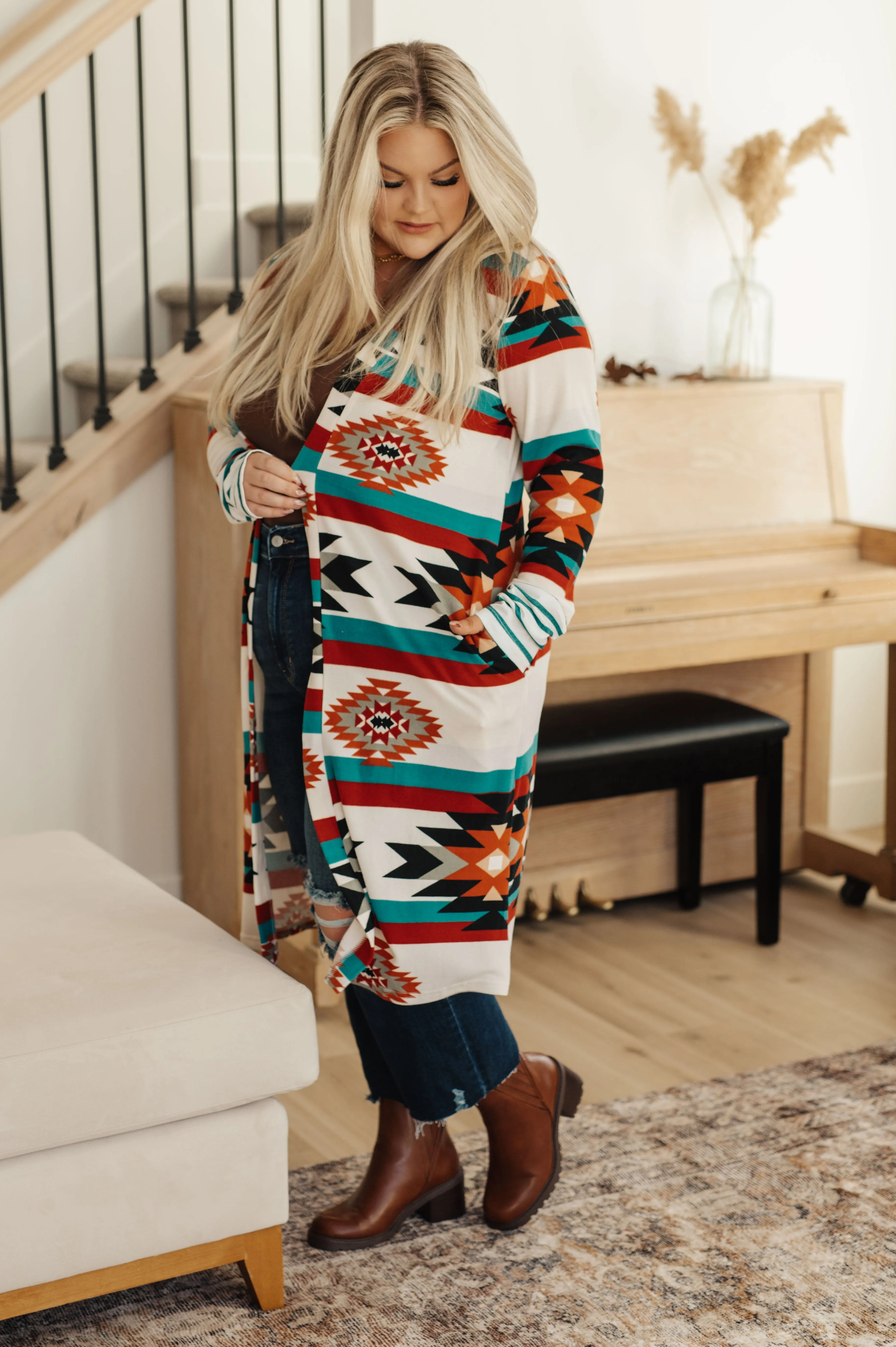 Desert Winter Aztec Print Long Cardigan - 11/24/2023