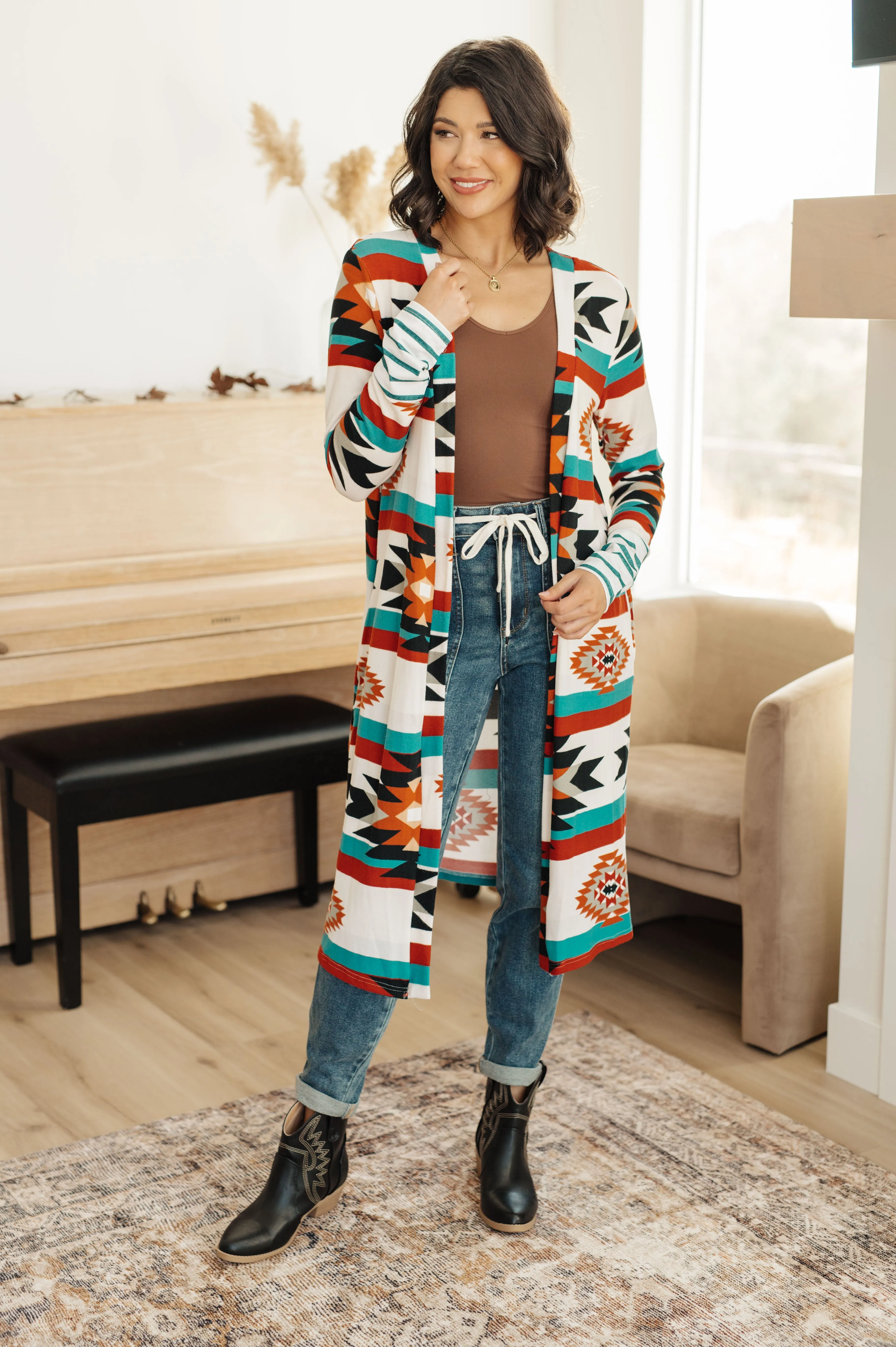 Desert Winter Aztec Print Long Cardigan - 11/24/2023