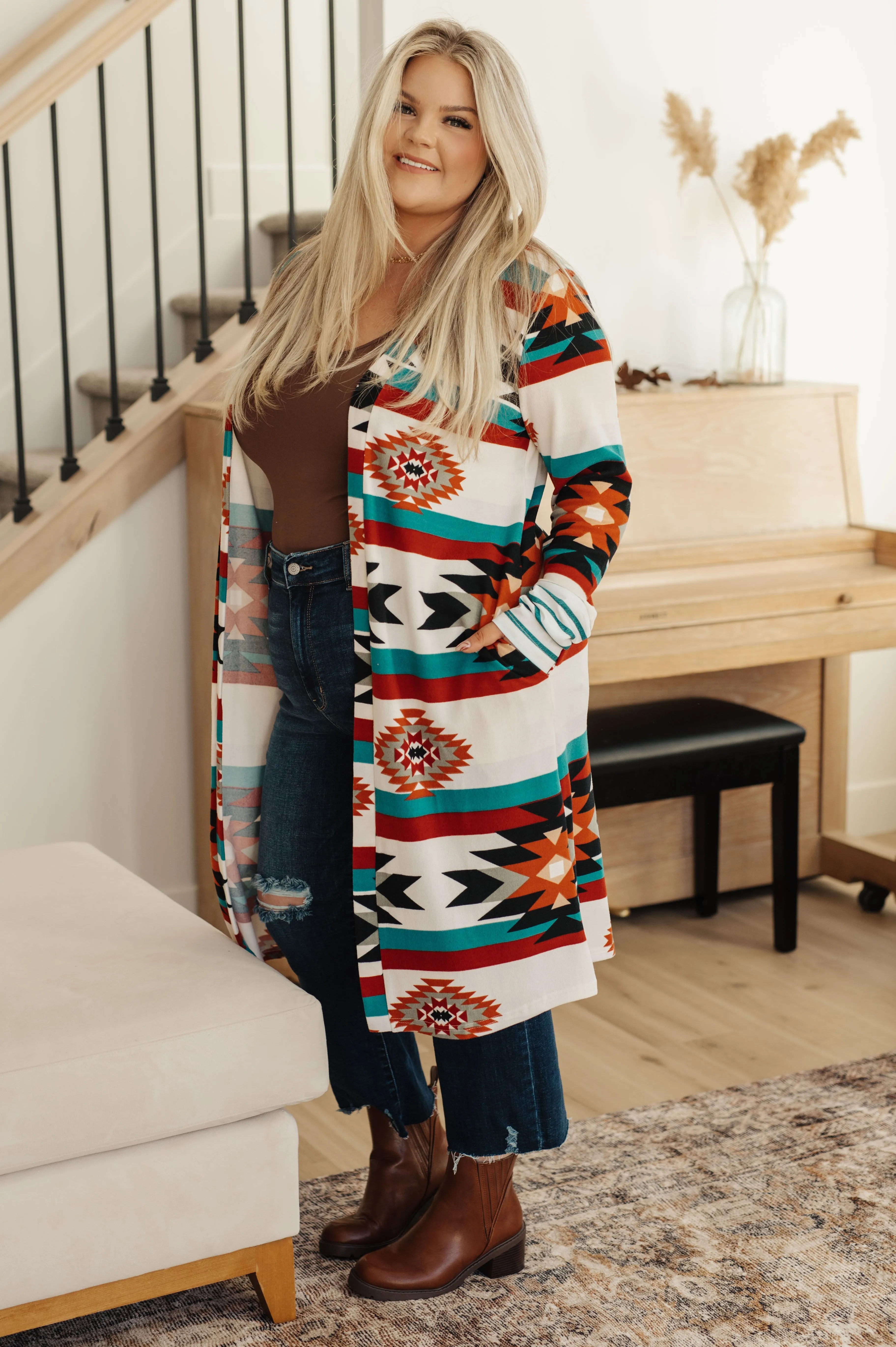 Desert Winter Aztec Print Long Cardigan - 11/24/2023