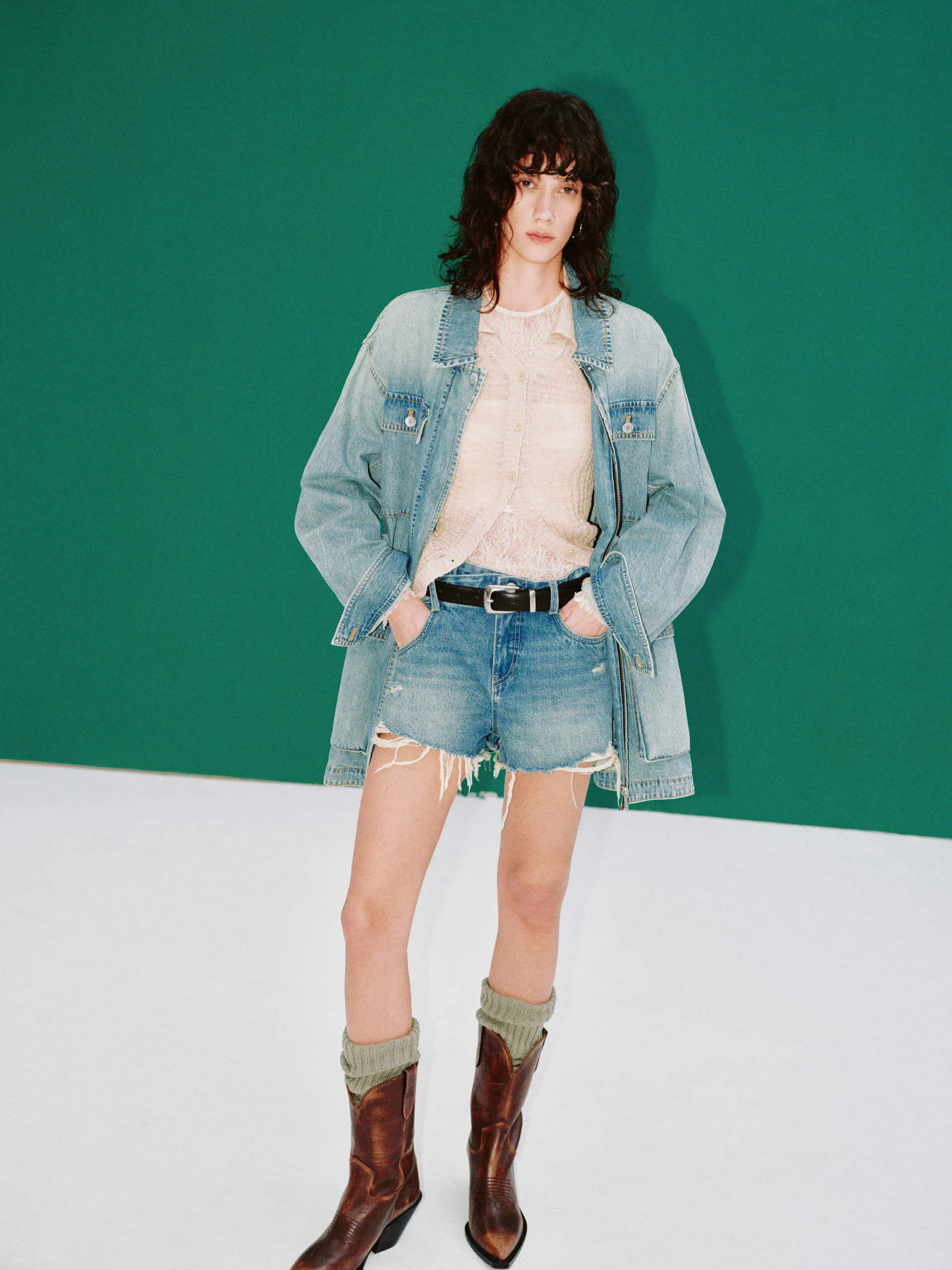 Distressed Detail Denim Shorts