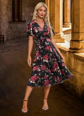 Donna Jacquard V-Neck Elegant A-line Velvet Midi Dresses BF2P0022294