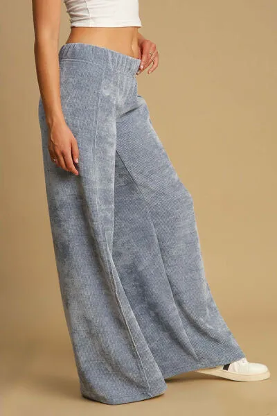 Elastic Waist Wide Leg Pants in Light Blue