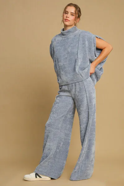 Elastic Waist Wide Leg Pants in Light Blue