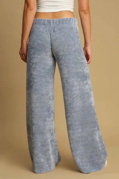 Elastic Waist Wide Leg Pants in Light Blue