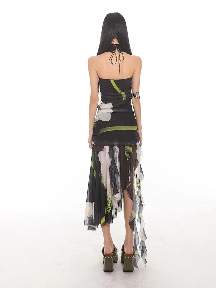 Elegant Floral Mesh Tube Top Dress