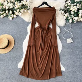 Elegant Off-shoulder Waist-slimming Dress