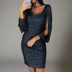 Elegant Party Dress with Sequin and V-Neck