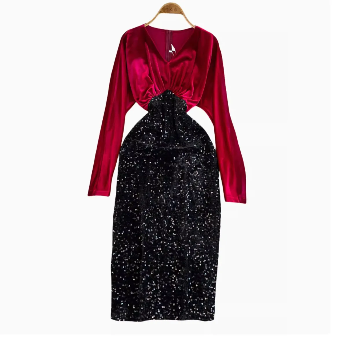 Elegant Sequined Black Velvet Dress
