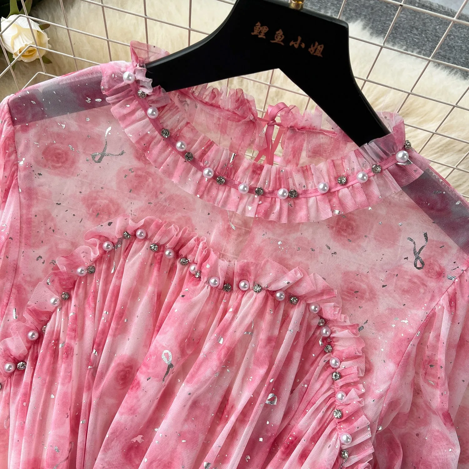 Elegant Sequined Floral Chiffon Dress