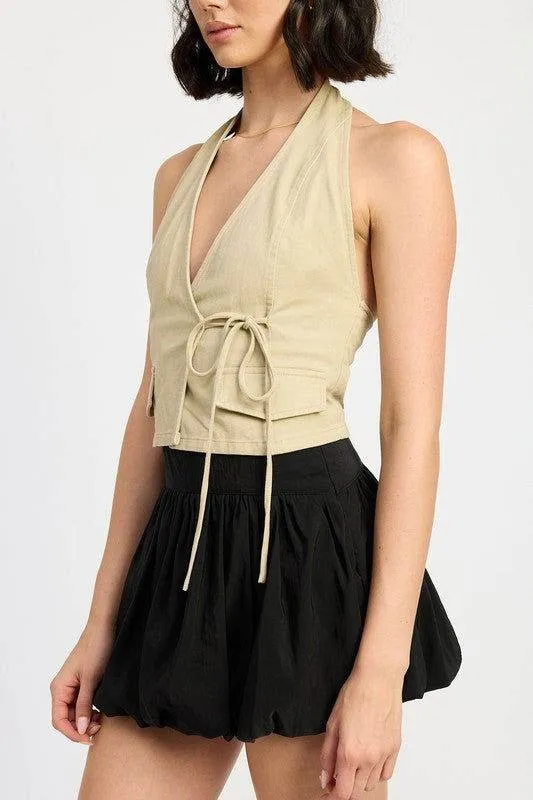Emory Park Wrapped Halter Neck Top