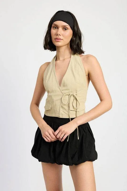 Emory Park Wrapped Halter Neck Top