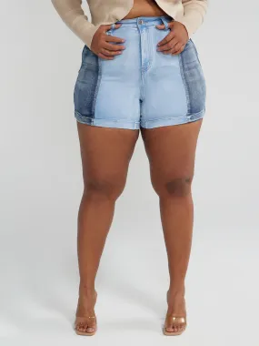 Fashion To Figure - High Rise Two Tone Denim Shorts