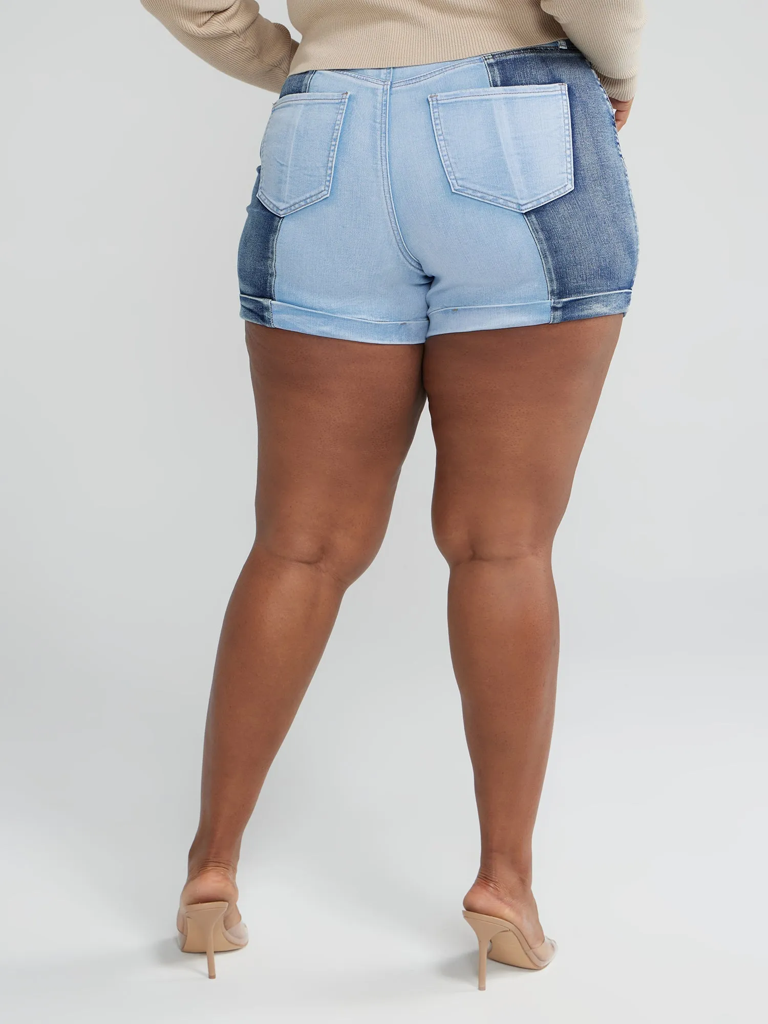 Fashion To Figure - High Rise Two Tone Denim Shorts