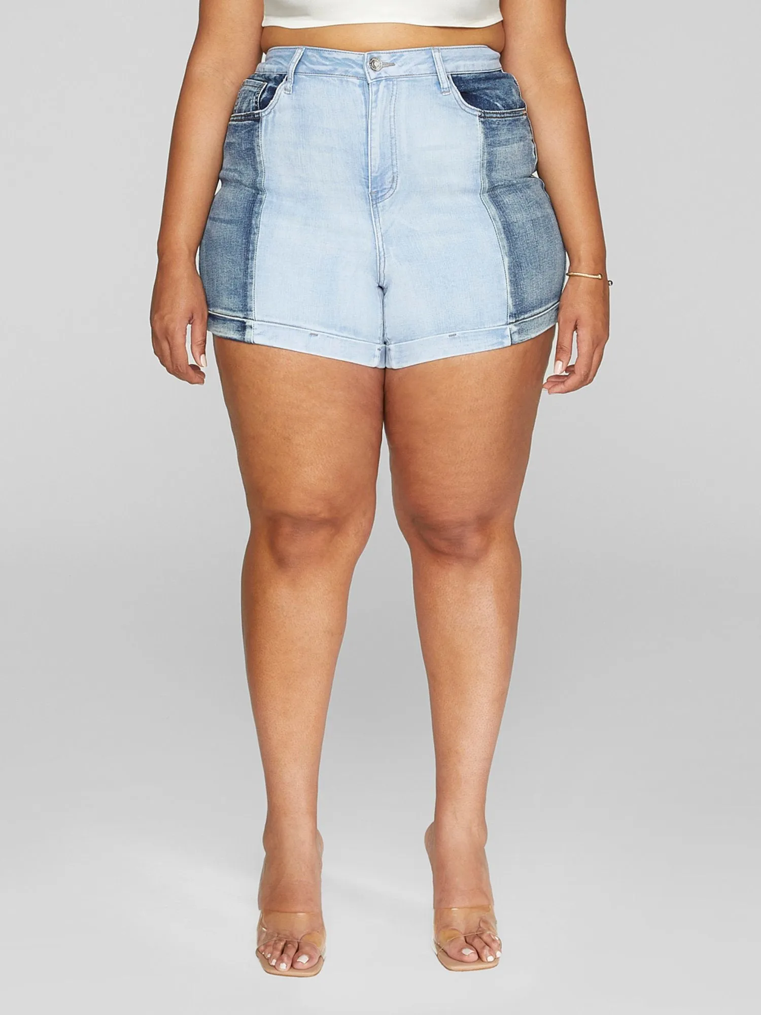 Fashion To Figure - High Rise Two Tone Denim Shorts