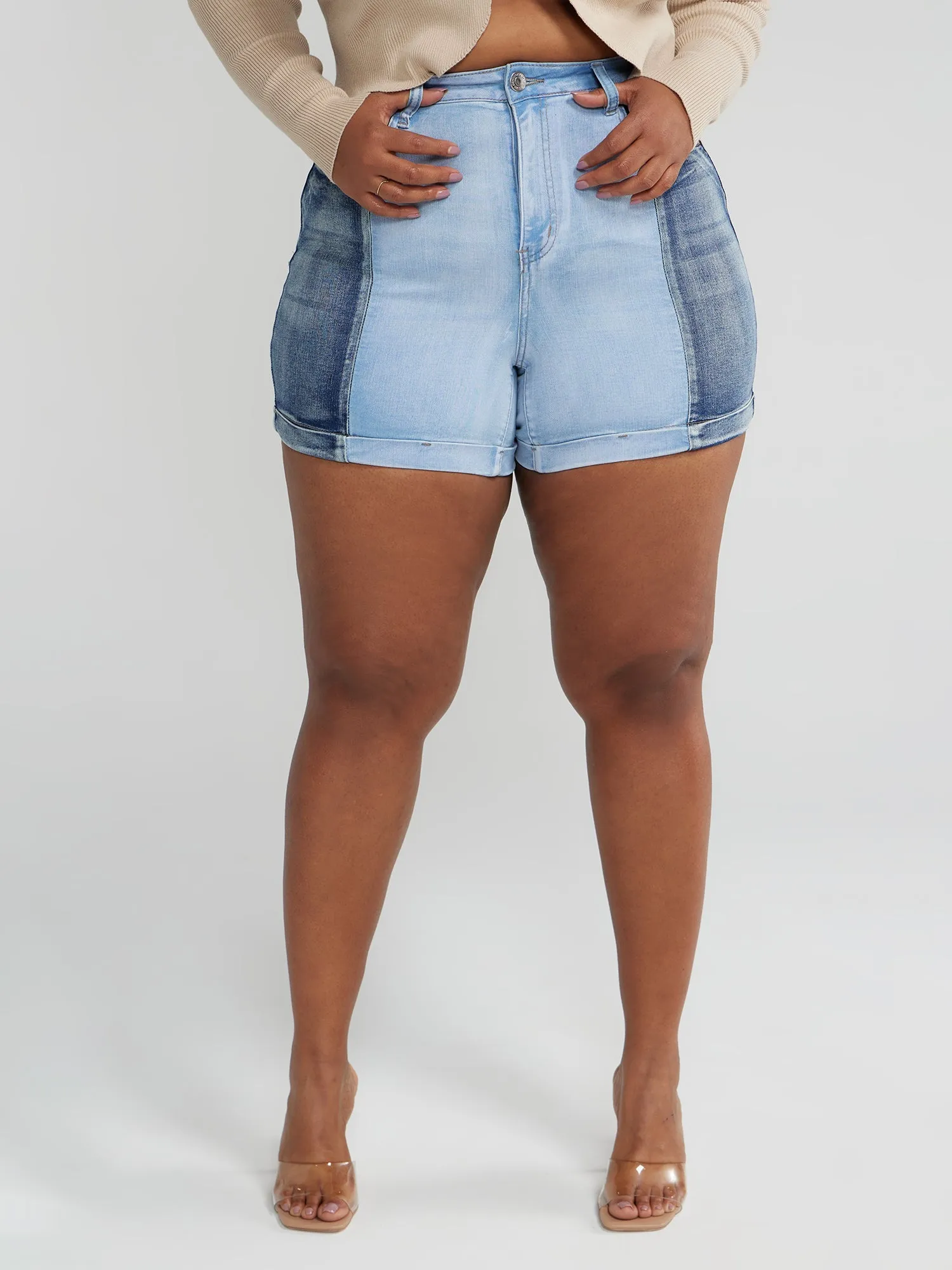 Fashion To Figure - High Rise Two Tone Denim Shorts