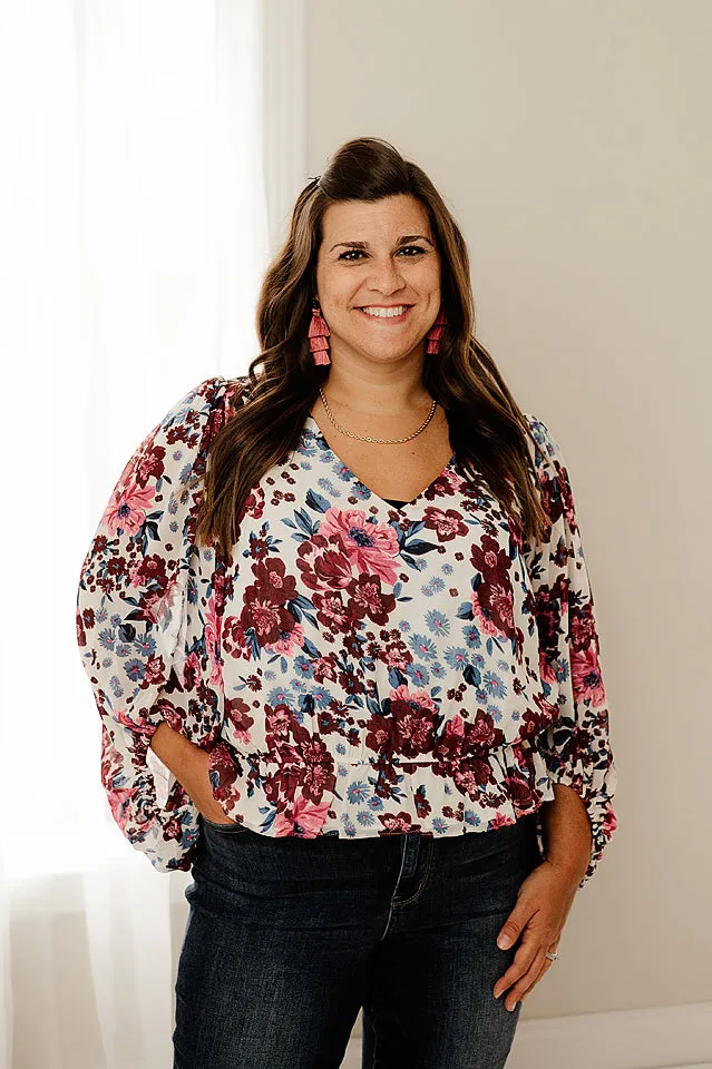 Floral Balloon Sleeve Blouse