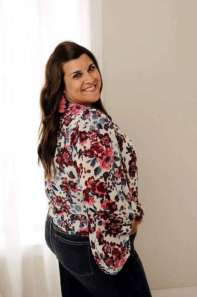 Floral Balloon Sleeve Blouse