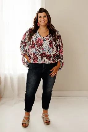 Floral Balloon Sleeve Blouse