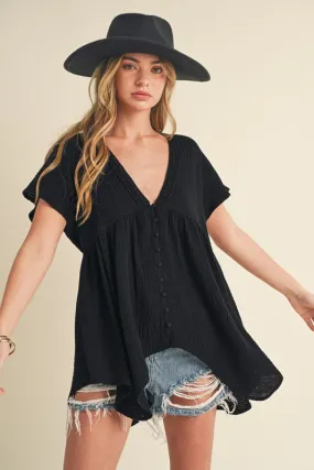 Florise Button Down Linen Babydoll Blouse