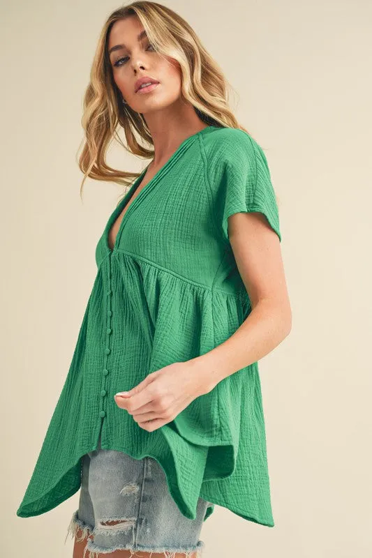 Florise Button Down Linen Babydoll Blouse