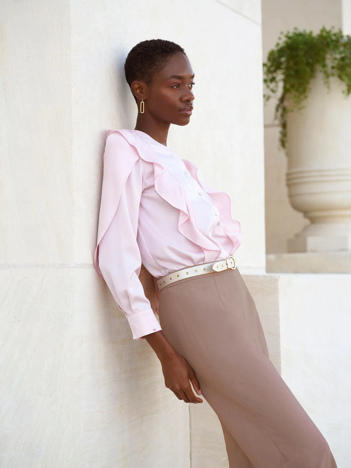 Flutter Trim Crepe de Chine Blouse