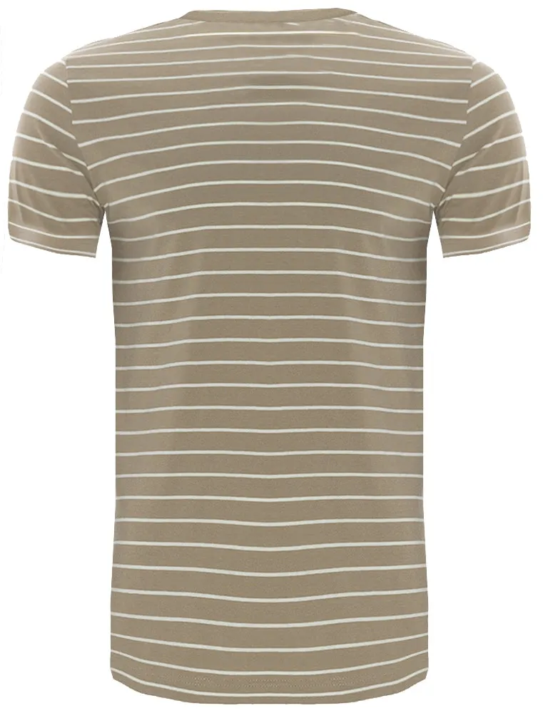 Harry Striped T-Shirt with Chest Pocket in Mushroom / Ecru