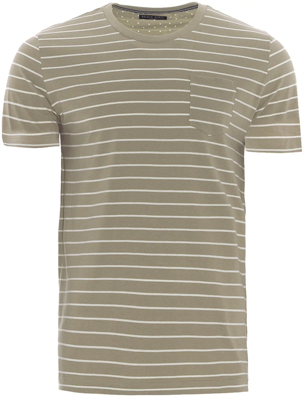 Harry Striped T-Shirt with Chest Pocket in Mushroom / Ecru