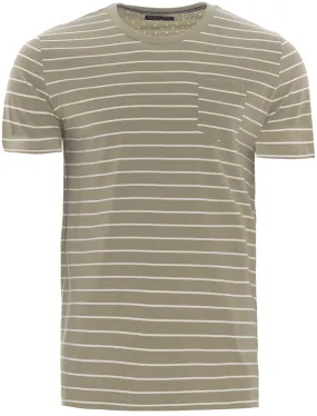 Harry Striped T-Shirt with Chest Pocket in Mushroom / Ecru