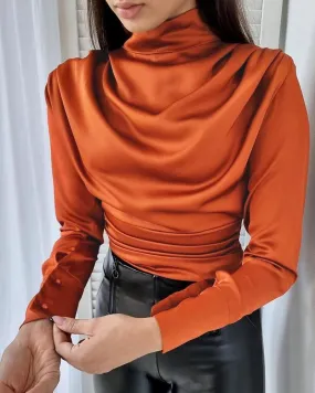 High Neck Ruched Long Sleeve Top