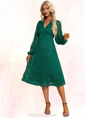 Katie Flower V-Neck Elegant A-line Chiffon Midi Dresses BF2P0022323