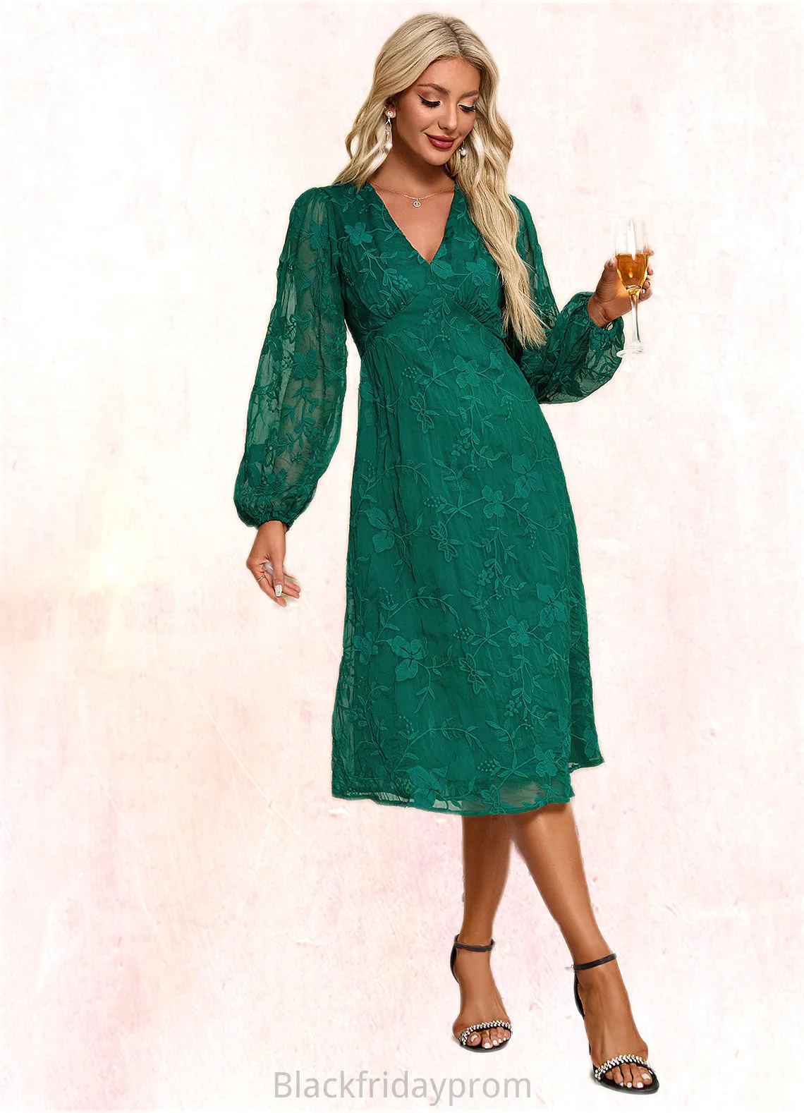 Katie Flower V-Neck Elegant A-line Chiffon Midi Dresses BF2P0022323