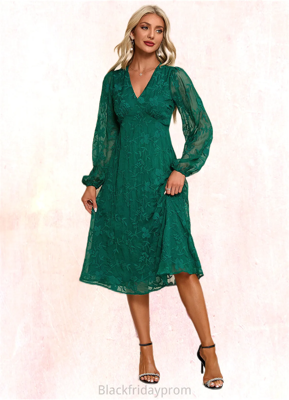Katie Flower V-Neck Elegant A-line Chiffon Midi Dresses BF2P0022323