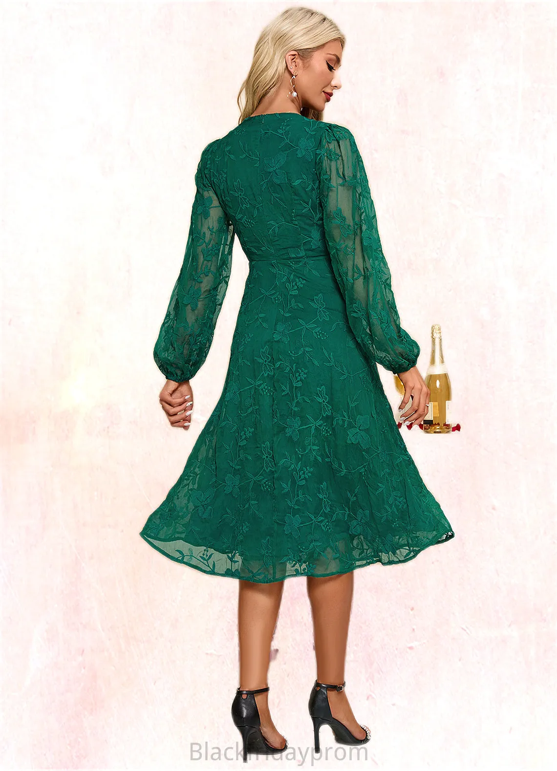 Katie Flower V-Neck Elegant A-line Chiffon Midi Dresses BF2P0022323