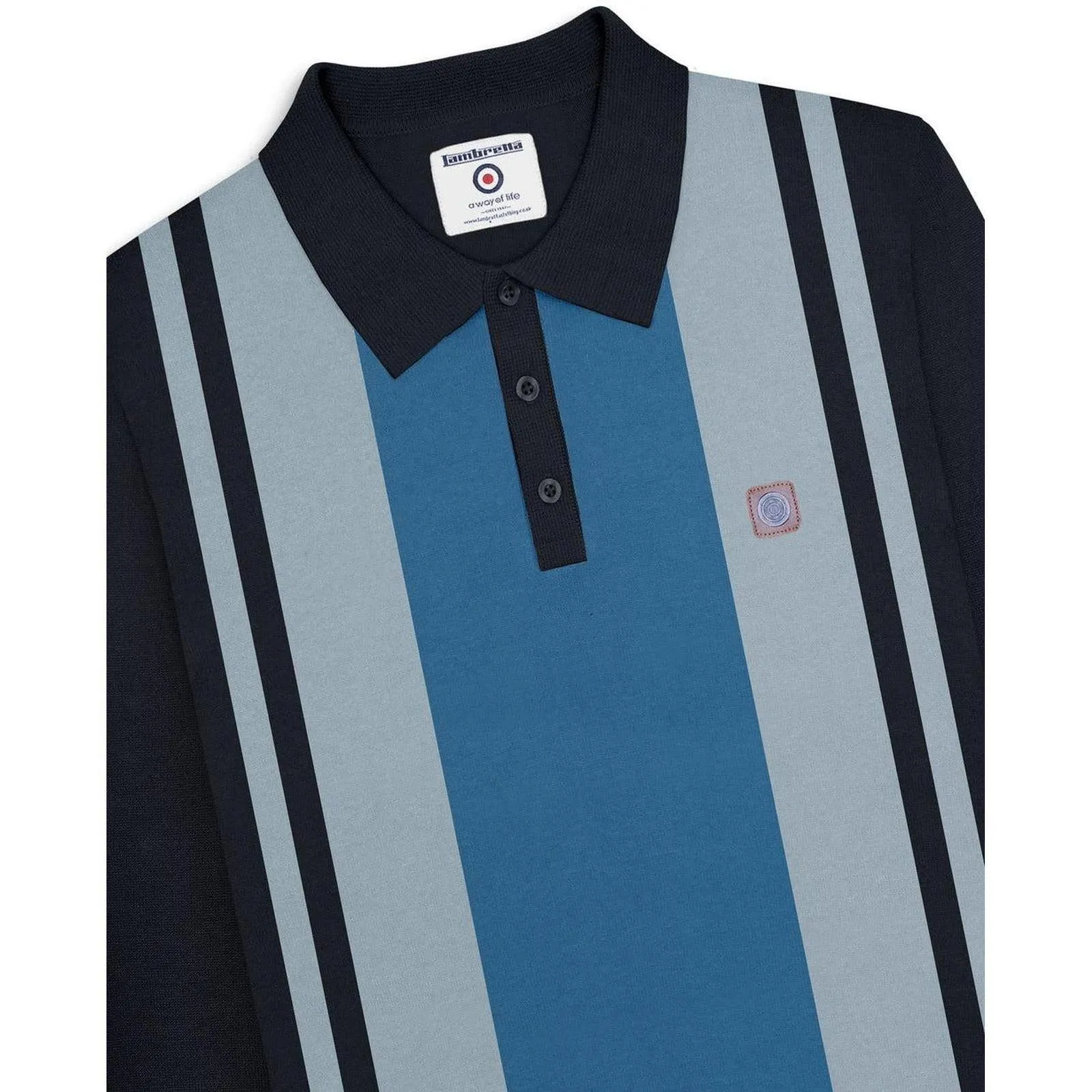 Lambretta Mens Vintage Panel Polo Shirt Collar Button