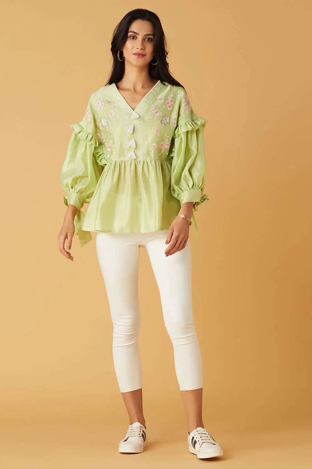 Lime Green Embroidered Blouse