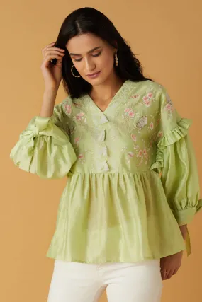 Lime Green Embroidered Blouse