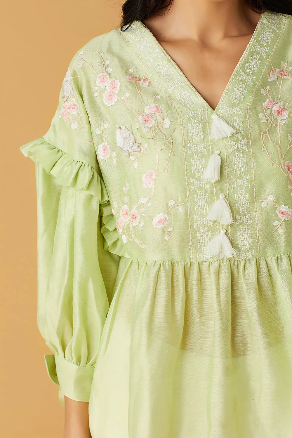 Lime Green Embroidered Blouse
