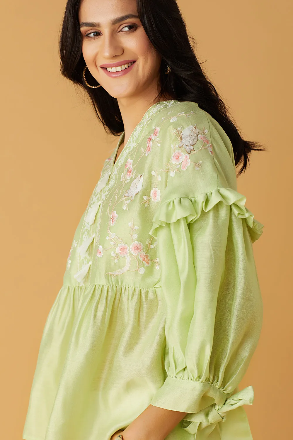 Lime Green Embroidered Blouse