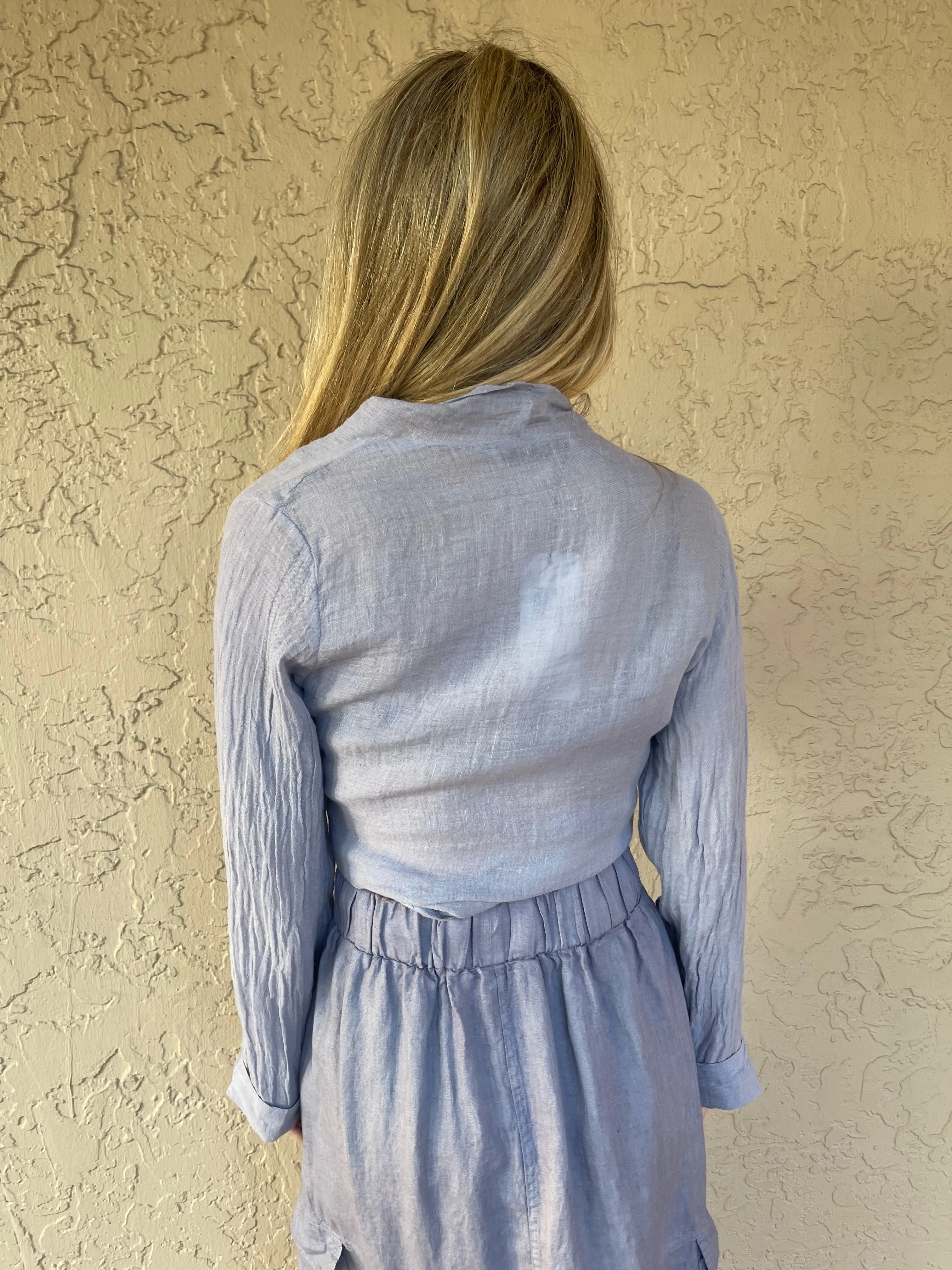 Linen Gauze Open Jacket - Blue Haze