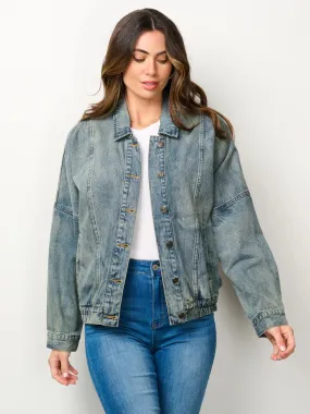 LONG SLEEVE BUTTON CLOSURE POCKETS DENIM JACKET