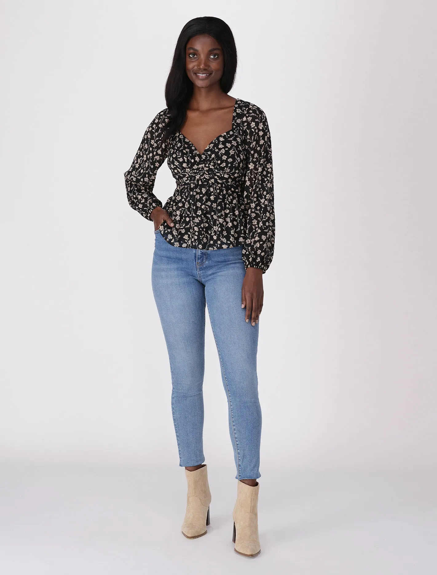 Madeline Blouson Sleeve Jacquard Blouse