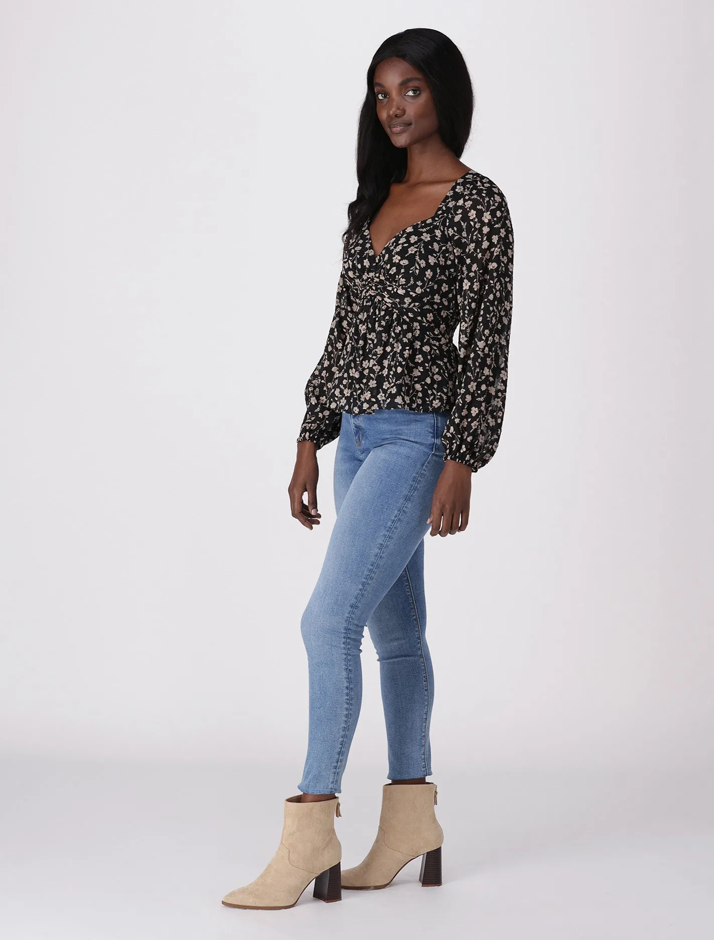 Madeline Blouson Sleeve Jacquard Blouse