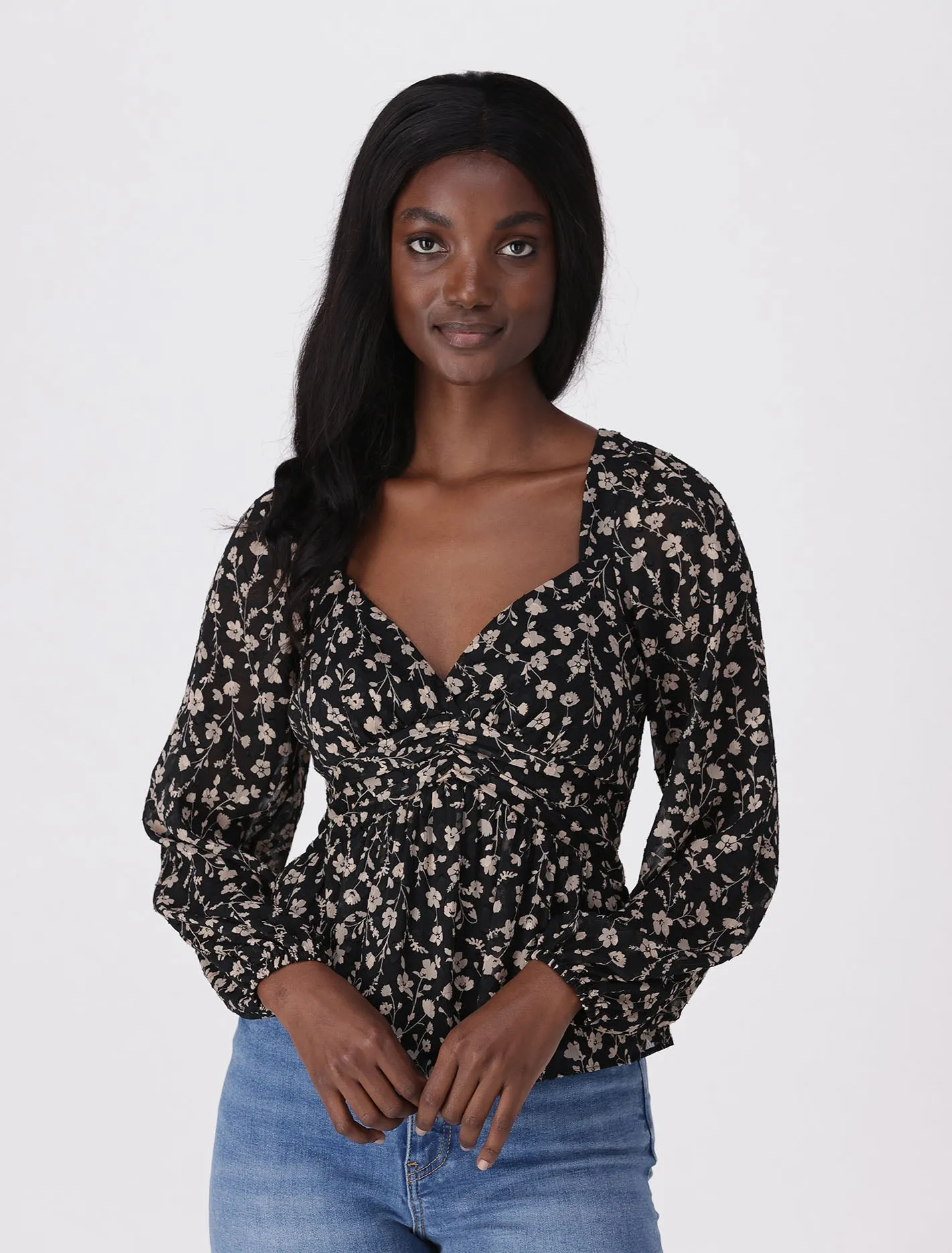 Madeline Blouson Sleeve Jacquard Blouse