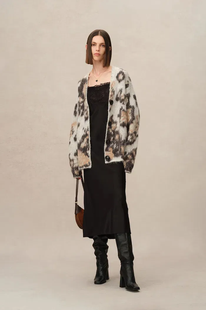 Madge Leopard Print Cardigan in Baby Alpaca Knit