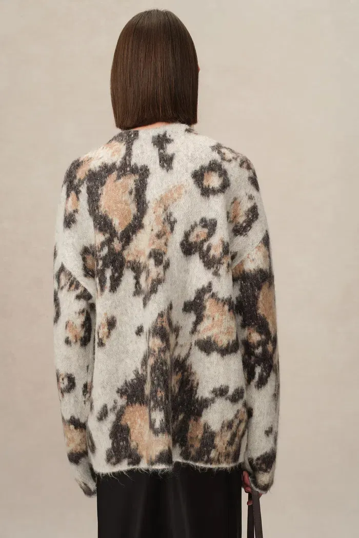 Madge Leopard Print Cardigan in Baby Alpaca Knit