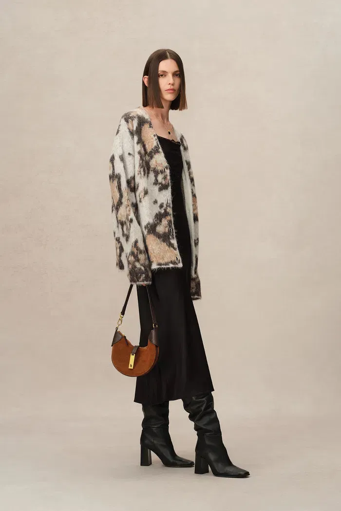 Madge Leopard Print Cardigan in Baby Alpaca Knit